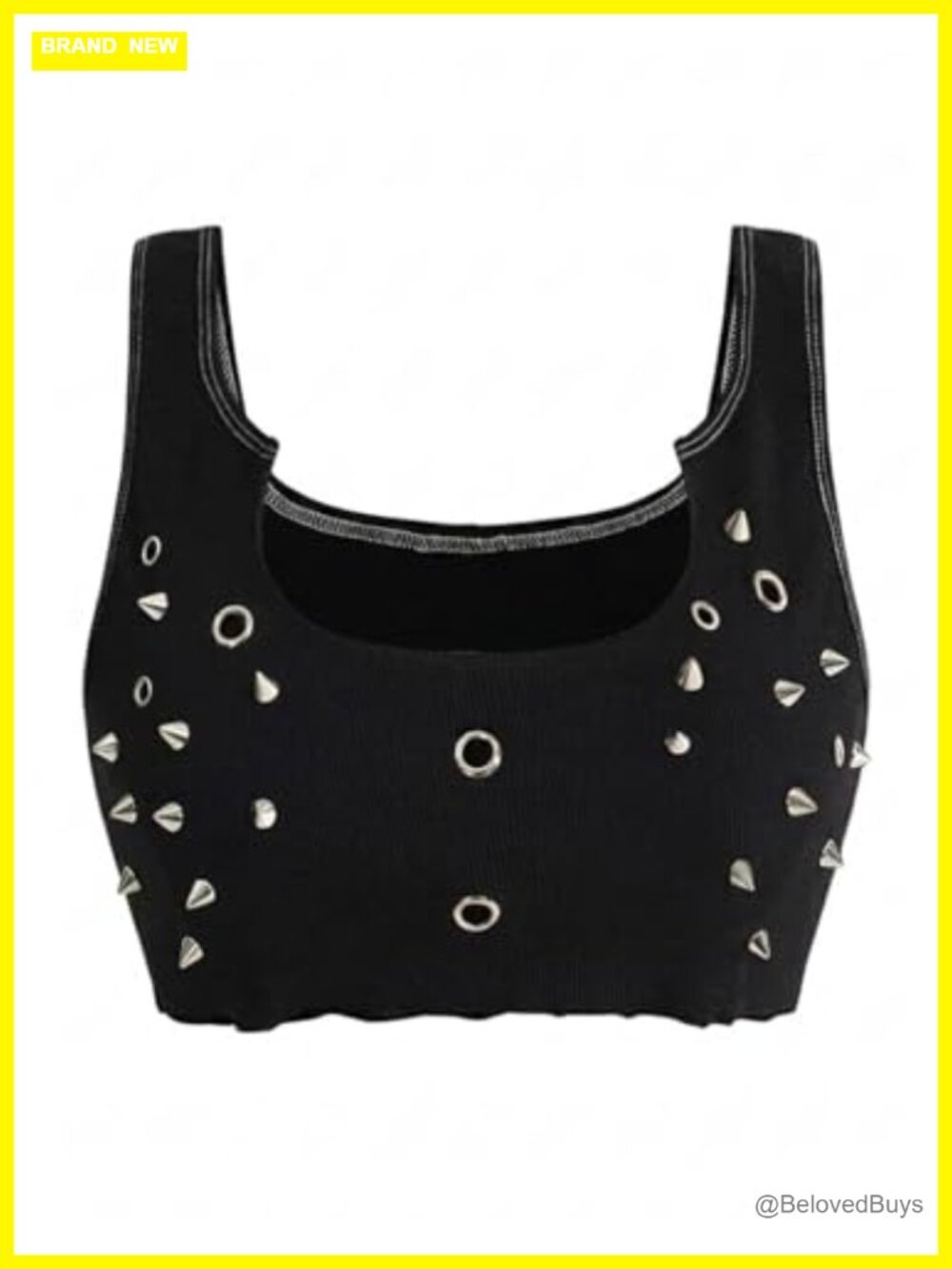 Ribbed Scoop Neck Crop Tank Top Sleeveless Rivet Punk Concert Top